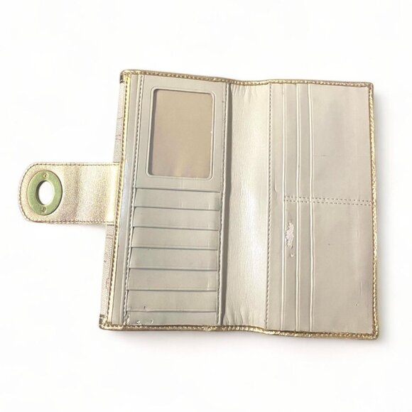 COACH | Vintage Monogram Gold and Beige Long Fold Wallet Gold Hardware Turn Lock - Picture 2 of 6